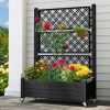 Outdoor Raised Garden Bed Planter Box with Trellis and Wheels in Black