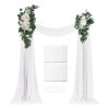 Artificial Wedding Arch Flowers Kit, White Wedding Arch Flowers with Drapes Kit (Pack of 4) - 2 Pcs Floral Arrangement, 2 Pcs Sheer Drapes