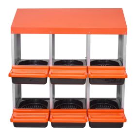 2 Tiers Chicken Nesting Boxes, 6 Compartments, Metal Egg Laying Boxes with Protective Collection Lids, Roll Out Nesting Box, Easy to Assemble