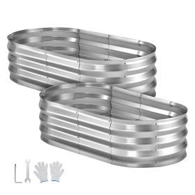 2 Pack Galvanized Raised Garden Beds, 4 x 2 x 1 ft, Oval Metal Planter Boxes Kit Outdoor, Bottomless Elevated Garden Box with Gloves, Alu-Zinc