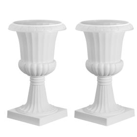 Plastic Urn Planters, 9.8 x 16.5 Inch, 2 Pack White Classic Flower Pots Front Porch Planters, Indoor & Outdoor Vase for Wedding, Party, Event, Home