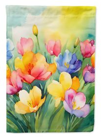 Freesias in Watercolor House Flag Large Porch Sleeve Pole Decorative Outside Yard Banner Artwork Wall Hanging, Polyester, House Size, Multicolor