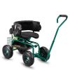Rolling Garden Cart with Cushioned Backrest & Seat, Outdoor Gardening Stool for Planting