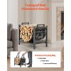 Indoor Firewood Rack, 1.5 ft Curved Log Holder with Canvas Carrier, 40lb Weight Capacity Wood Storage Stand, Powder-Coated Steel Firewood Holder