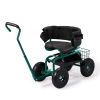Rolling Garden Cart with Cushioned Backrest & Seat, Outdoor Gardening Stool for Planting