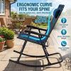 Folding Rocking Chair Set of 2, Outdoor Patio Rockers with Padded Headrest, Portable Leisure Chairs for Porch, Garden, Camping, Smooth Glide, Black