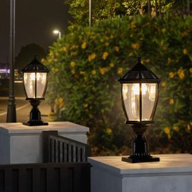 Black Solar Powered LED Outdoor Lantern, Vintage Garden Light With Elegant Glass Design For Pathways, Yards, And Patios 2-Pack (Option: Black)