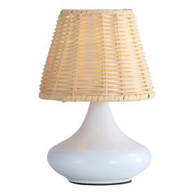 White Woven Bamboo Table Lamp Dimmable Desk Lamp Night Light With Iron Base & Three Color Temperatures (Option: D4.8 inH7.8 in)