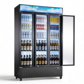 Commercial Merchandiser Refrigerator, 26.8 Cu.Ft / 760L Upright Beverage Cooler, 3 Glass Door Display Refrigerator With Customizable Lightbox, 12 (Option: default)