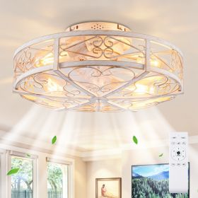 20in  Mounting Type Caged Ceiling Fan With Lights And Remote Control ,Reversible Motor, DC Remote Control,6 Speed Ceiling Fan,Timing Fan Lamp--NO (Option: Retro White)