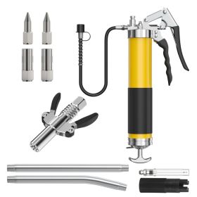 1Pc Grease Gun Kit Fit For 14 Oz Grease Tube 7000 PSI High Pressure Pistol Grip Grease Gun With Lock Coupler 11in Spring Flex Hose Jaw Couplers S (Option: YELLOW)