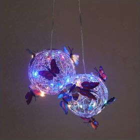 1pc Butterfly Outdoor Decorative Light Solar Hanging Decorative; Outdoor Courtyard; Garden Decorative Lamp With Ball Hanging Tree Lamp; Luminous Butte (style: Four Colors)