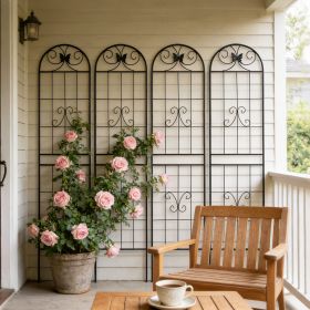 4 Pack Metal Garden Trellis 86.7" x 19.7" Rustproof Trellis for Climbing Plants Outdoor Flower Support Black (Color: BLACK)